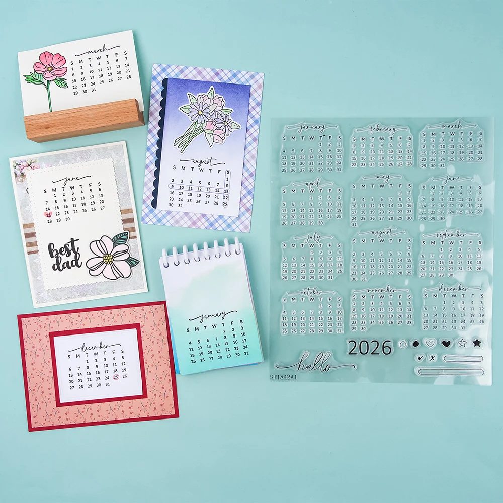 Rubber Date Stamp - Календарь Дата 2026, прозрачный штамп, часы